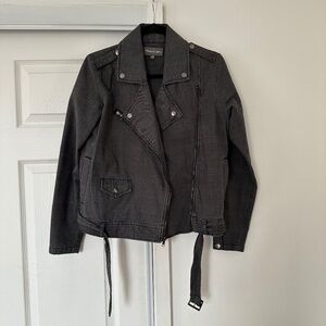 Dark grey Michael Stars houndstooth moto jacket with belt